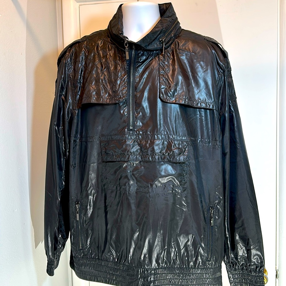 NWT “MG BLACK” 1/2 Zip Athletic Hooded Black Nylon Pullover Golf Jacket XXL NWT - Picture 2 of 16